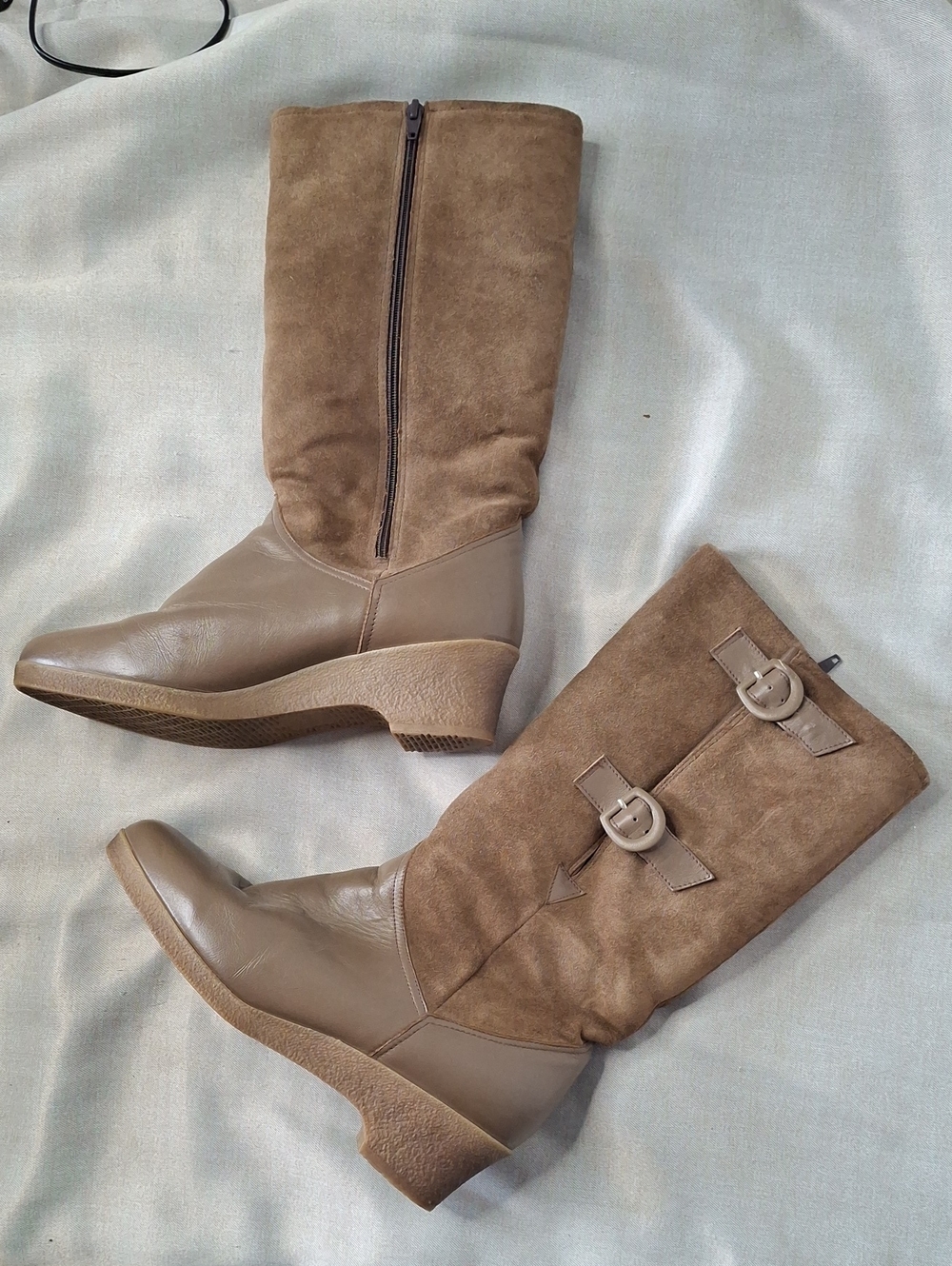 Pajar Taupe Suede & Leather Mid-Calf Wedge Boots